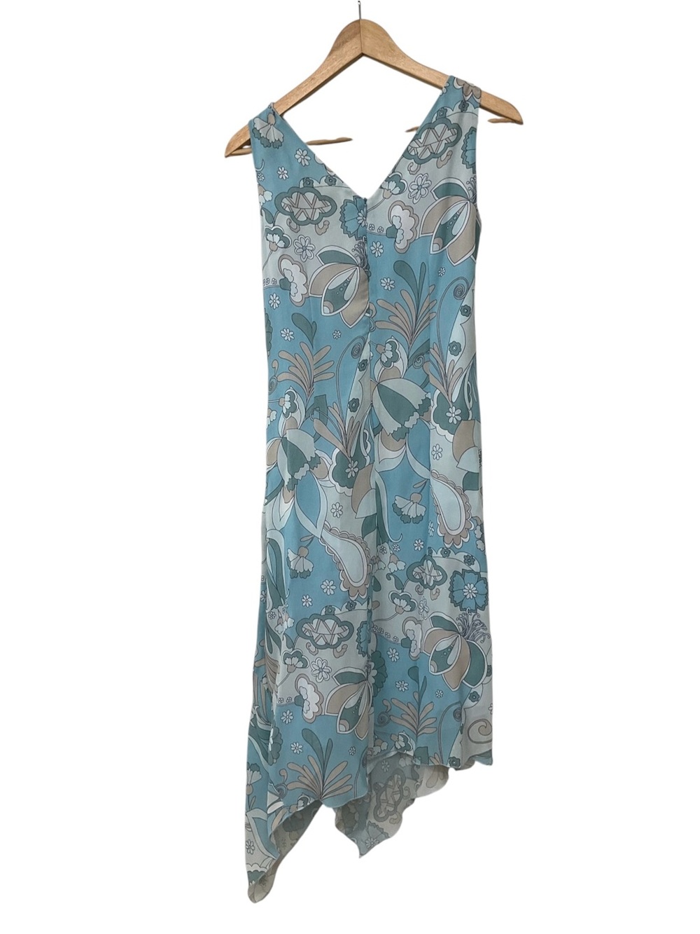 Vintage Y2K Blue Paisley Pastel Asymmetrical Hem Sleeveless MIDI Dress 4